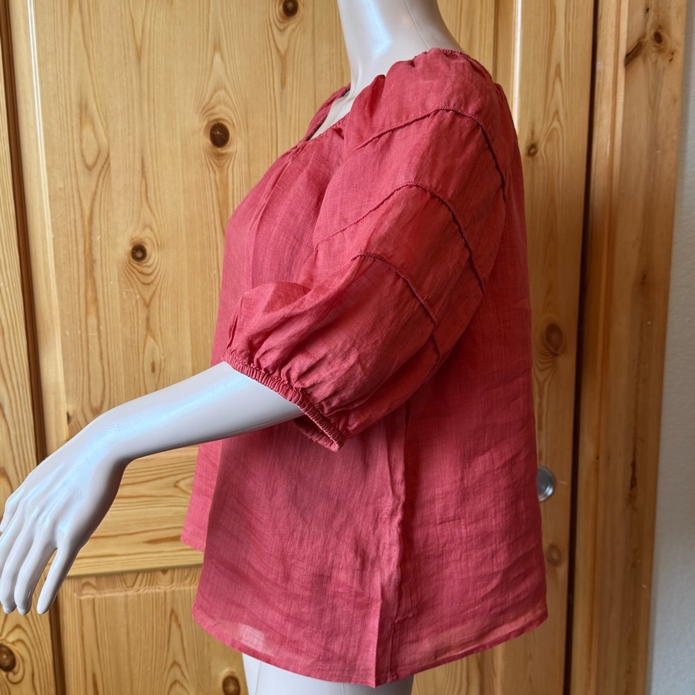J Crew Puff Sleeve Top Blouse Ramie Fabric SP 2025 Size L Red Sand - Picture 7 of 16